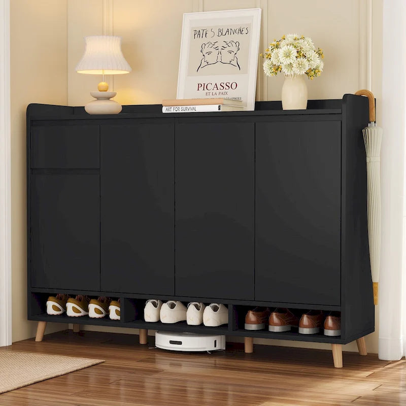 Schuhschrank mit verstellbaren Einlegeböden, minimalistischer Organizer für zu Hause mit Beinen aus Massivholz, Aufbewahrungs-Sideboard