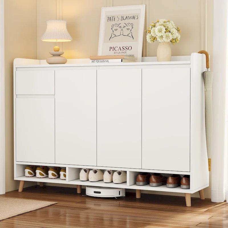 Schuhschrank mit verstellbaren Einlegeböden, minimalistischer Organizer für zu Hause mit Beinen aus Massivholz, Aufbewahrungs-Sideboard