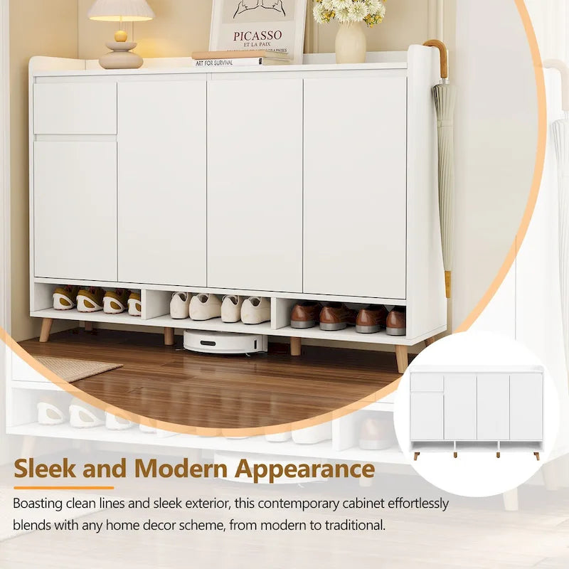 Schuhschrank mit verstellbaren Einlegeböden, minimalistischer Organizer für zu Hause mit Beinen aus Massivholz, Aufbewahrungs-Sideboard