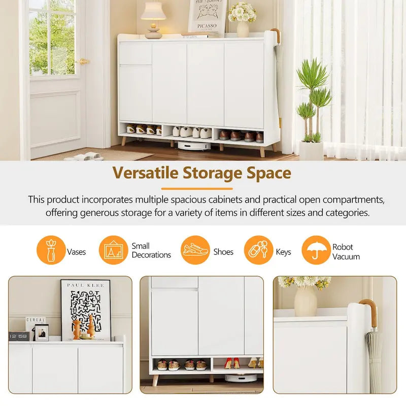 Schuhschrank mit verstellbaren Einlegeböden, minimalistischer Organizer für zu Hause mit Beinen aus Massivholz, Aufbewahrungs-Sideboard