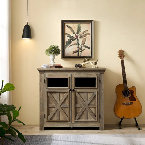 2-Door Storage Cabinet with Glass Panels and Removable Shelf