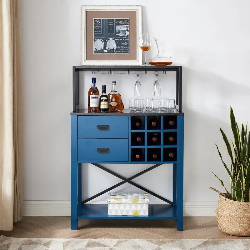 Wood Buffet Bar Cabinet with Wine Rack - Holds up to 9 Bottles