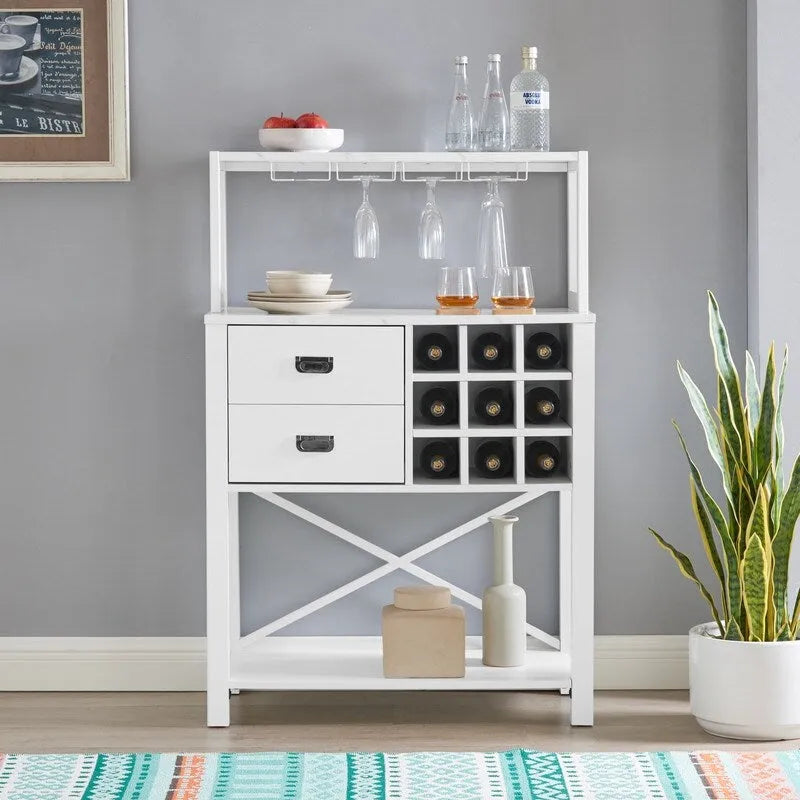 Wood Buffet Bar Cabinet with Wine Rack - Holds up to 9 Bottles