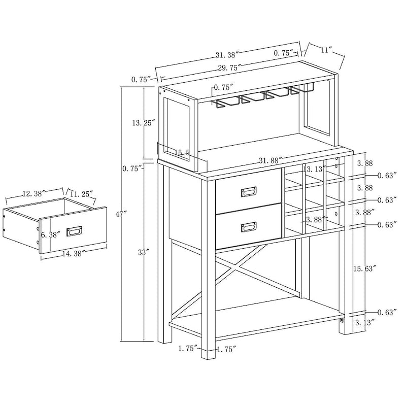 Wood Buffet Bar Cabinet with Wine Rack - Holds up to 9 Bottles