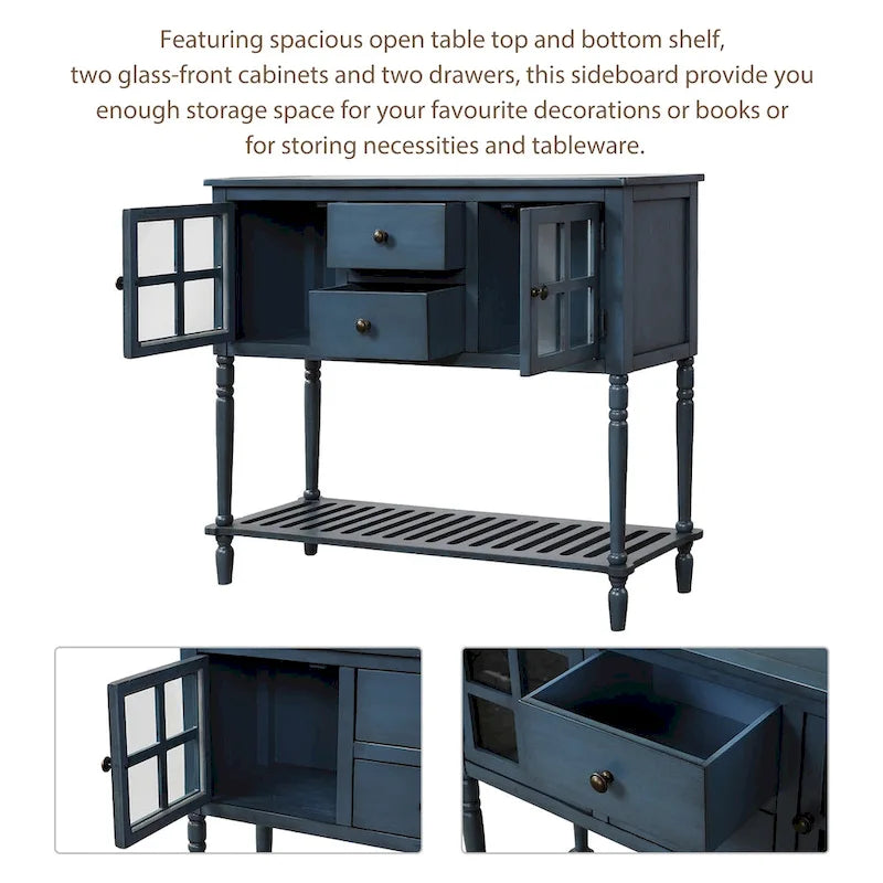 Sideboard-Konsolentisch im Landhausstil mit Schränken mit Glasfront und Schubladen