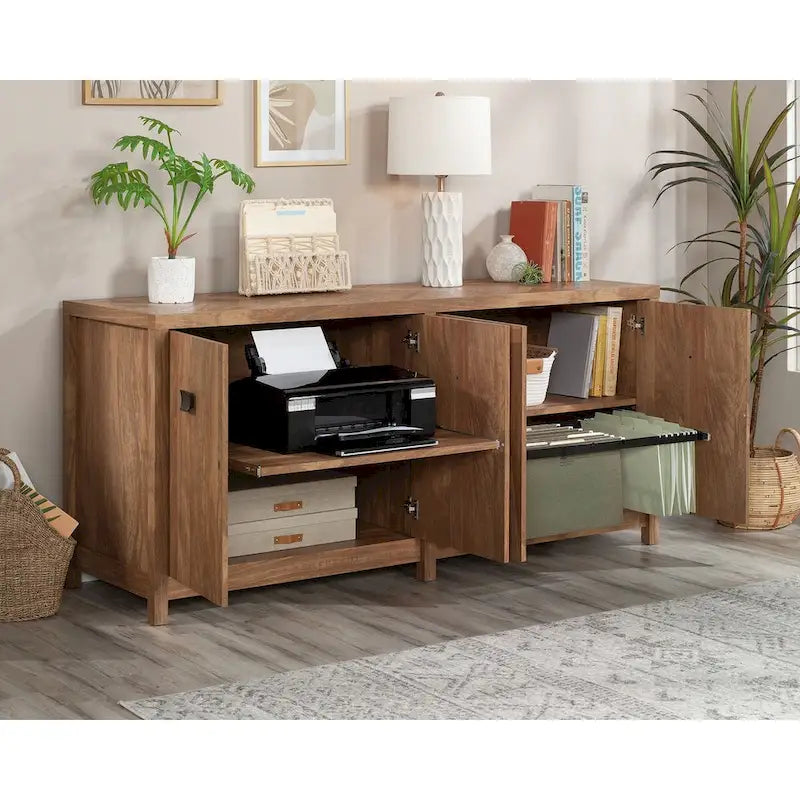 Bürosideboard mit ausziehbarer Druckerablage, Aktenaufbewahrung und Kabelmanagement