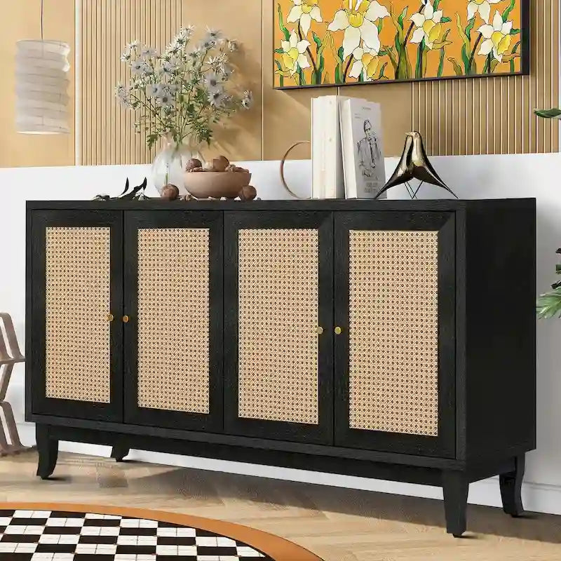 Modernes Sideboard im Landhausstil mit zwei Rattantürenschränken