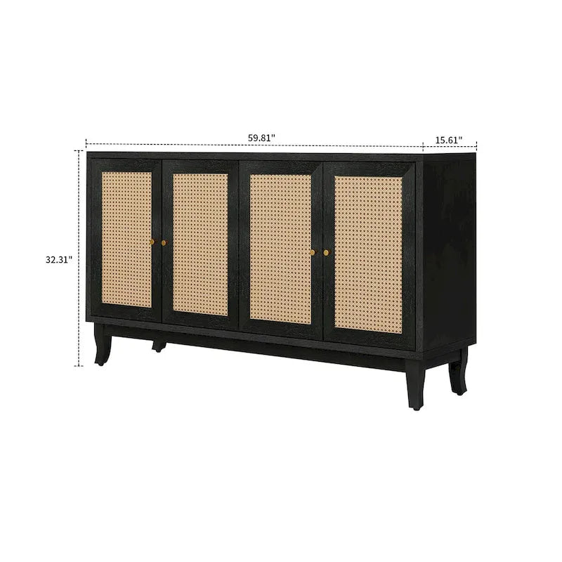 Modernes Sideboard im Landhausstil mit zwei Rattantürenschränken