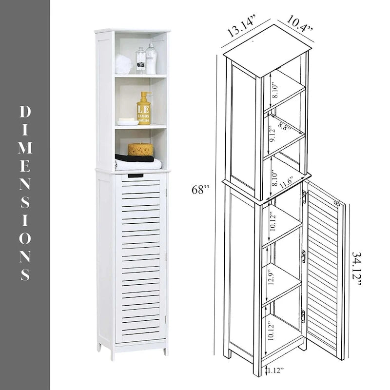 Hochschrank für das Badezimmer in Miami-Weiß, schlanker Wäscheschrank - 13 7/8L x 10.4W x 68H
