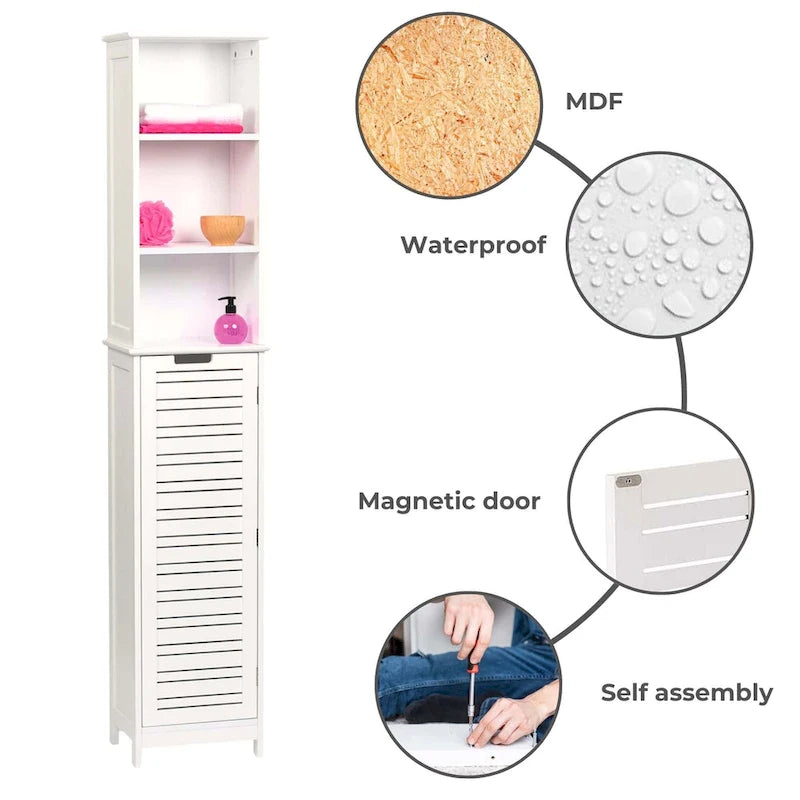 Hochschrank für das Badezimmer in Miami-Weiß, schlanker Wäscheschrank - 13 7/8L x 10.4W x 68H
