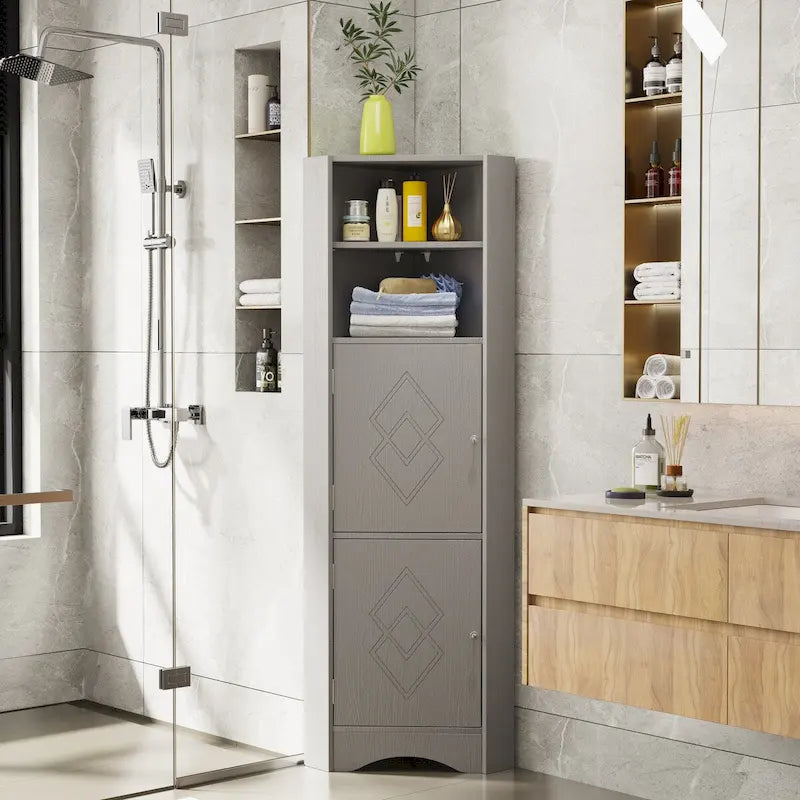 Mobile angolare da bagno con ante e ripiani regolabili