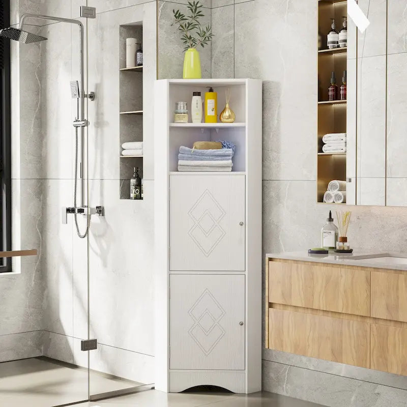 Mobile angolare da bagno con ante e ripiani regolabili