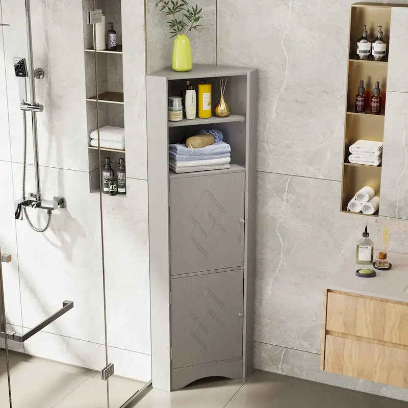 Mobile angolare da bagno con ante e ripiani regolabili