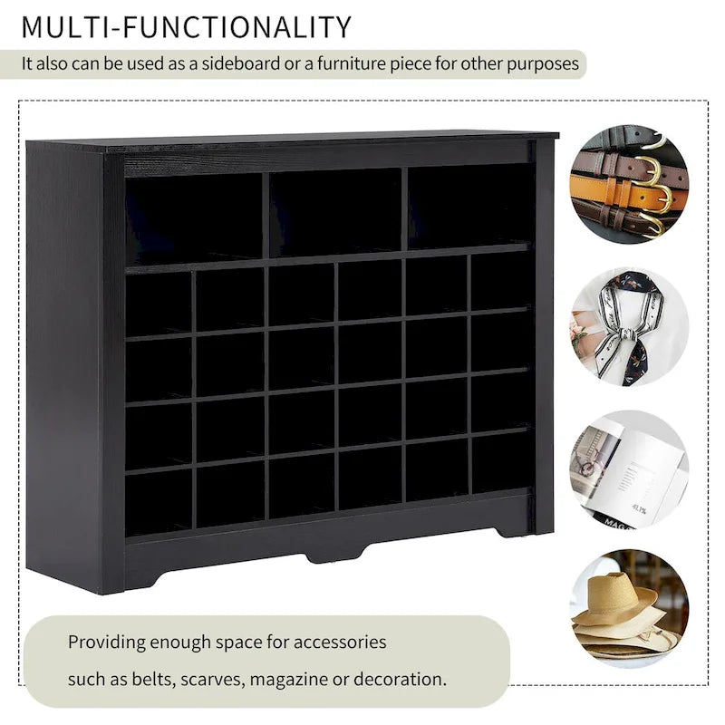 Schlanke 24-Fächer-Schuhkonsole, moderner Schuhschrank mit geschwungenem Sockel, vielseitiges Sideboard mit hochwertiger Verarbeitung für den Flur
